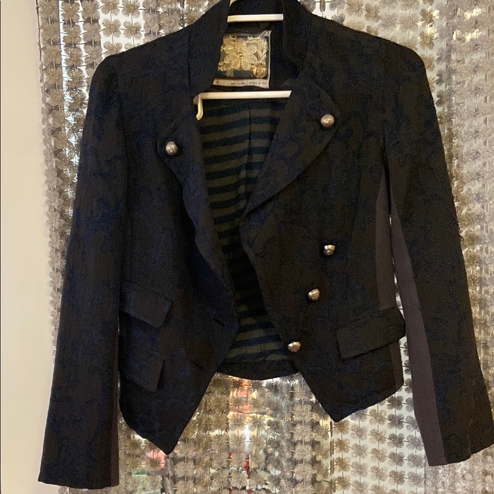 Black Cropped Blazer with Notched Lapels and Tailored Fit Free People
